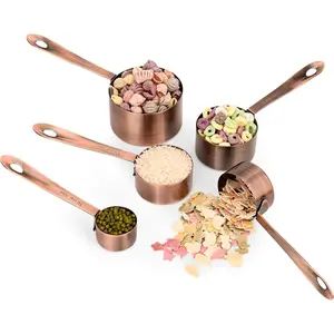 Copper Measuring Cups Set, Stainless Steel Measuring Cups Set 5, Metal Measuring Cups for Baking, Both Imperial & Metric Measuring Cups for Liquid and Dry, Nesting Kitchen Measuring Tools