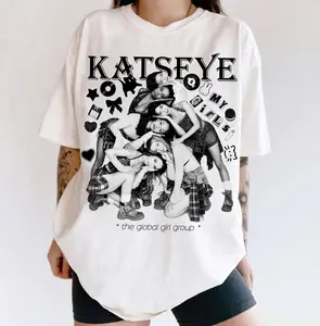 Women's Global Girl Group KATSEYE Round Neck Graphic T-Shirt - 2026 The Wildworld Tour Streetwear, Casual Cotton Fitted Top, Beautiful Chaos Cyber Pop Energy, TikTok Viral, 4XL, 5XL