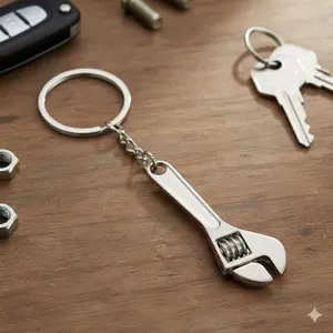 Heavy Duty Industrial Keychain Tool Wrench Keyring, Vintage Mechanic Style Car Repair Accessory, Metal Hardware Gift for Men Collection Practical Use