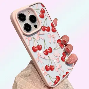 Cherry Bow MagSafe Phone Case Cute Red Cherry Print Protective Cover with Raised Camera Guard for iPhone 17 Pro Max cases 16 15 14 13 Pro Max