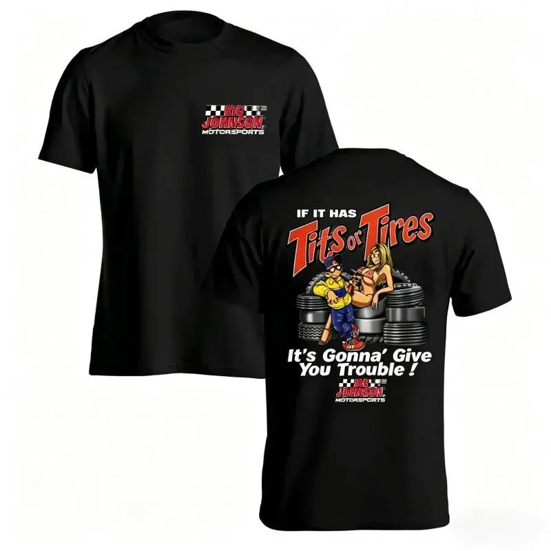 Big Johnson Motorsports double-sided vintage racing graphic T-shirt,  unisex retro humorous clothing, a gift for car enthusiasts, racing fans, fathers or husbands, a gift for him and her Casual Streetwear