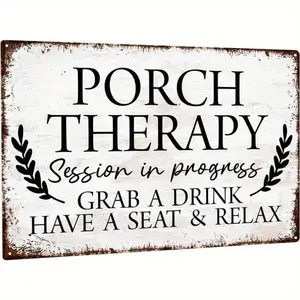 Vintage Porch Therapy Sign, Retro Welcome Wall Art, Self Adhesive Wall Decor, Outdoor Indoor Decoration for Porch, Backyard, Bar, Yard, Vintage Garage Signs