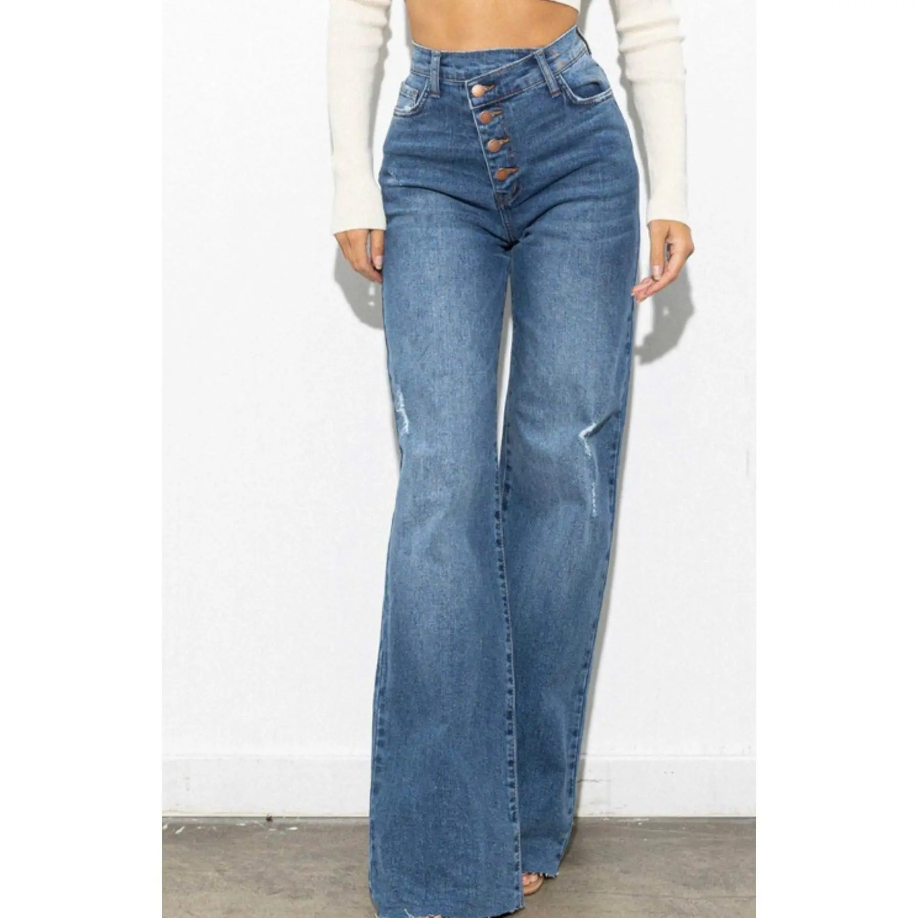 Baddie Criss Cross Jeans - Women's Stretchy Bottom, Comfortable Fit, Ideal for Streetwear and Casual Wear