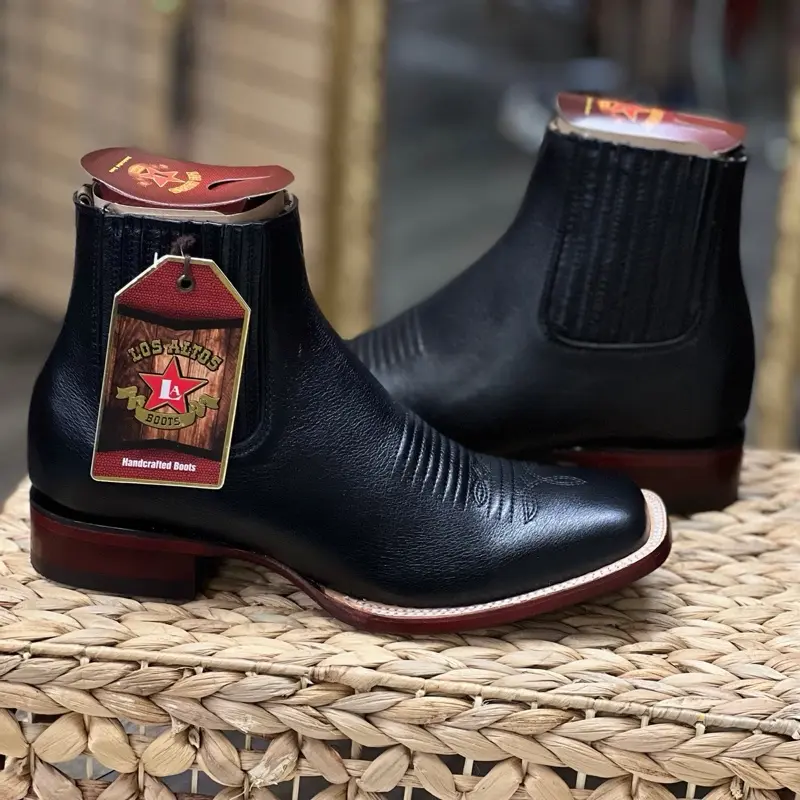 Los Altos Men's Ankle Boot Wide Square Toe  Black Leather Sole