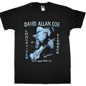 Vintage David Allan Coe Race Track Tour 92s T-Shirt, One Side Unisex Menswear Top Tee, Cotton Fabric Stylish Black Canvas