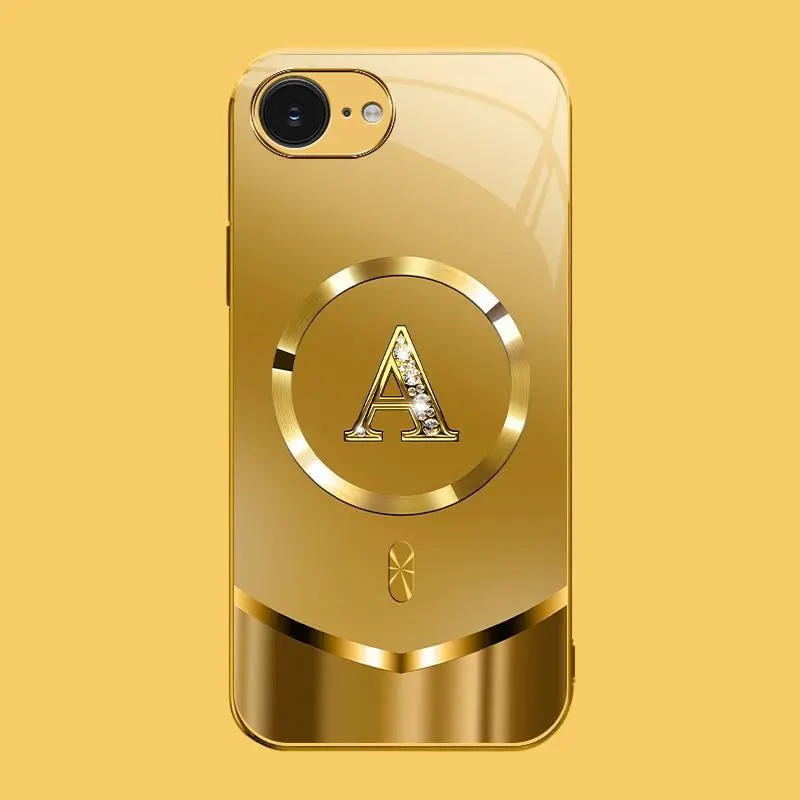 Suitable for [iPhone 16e] high-end MagSafe phone case🥰，Luxury Gold 26 Initial phone Case Bling Monogram 952