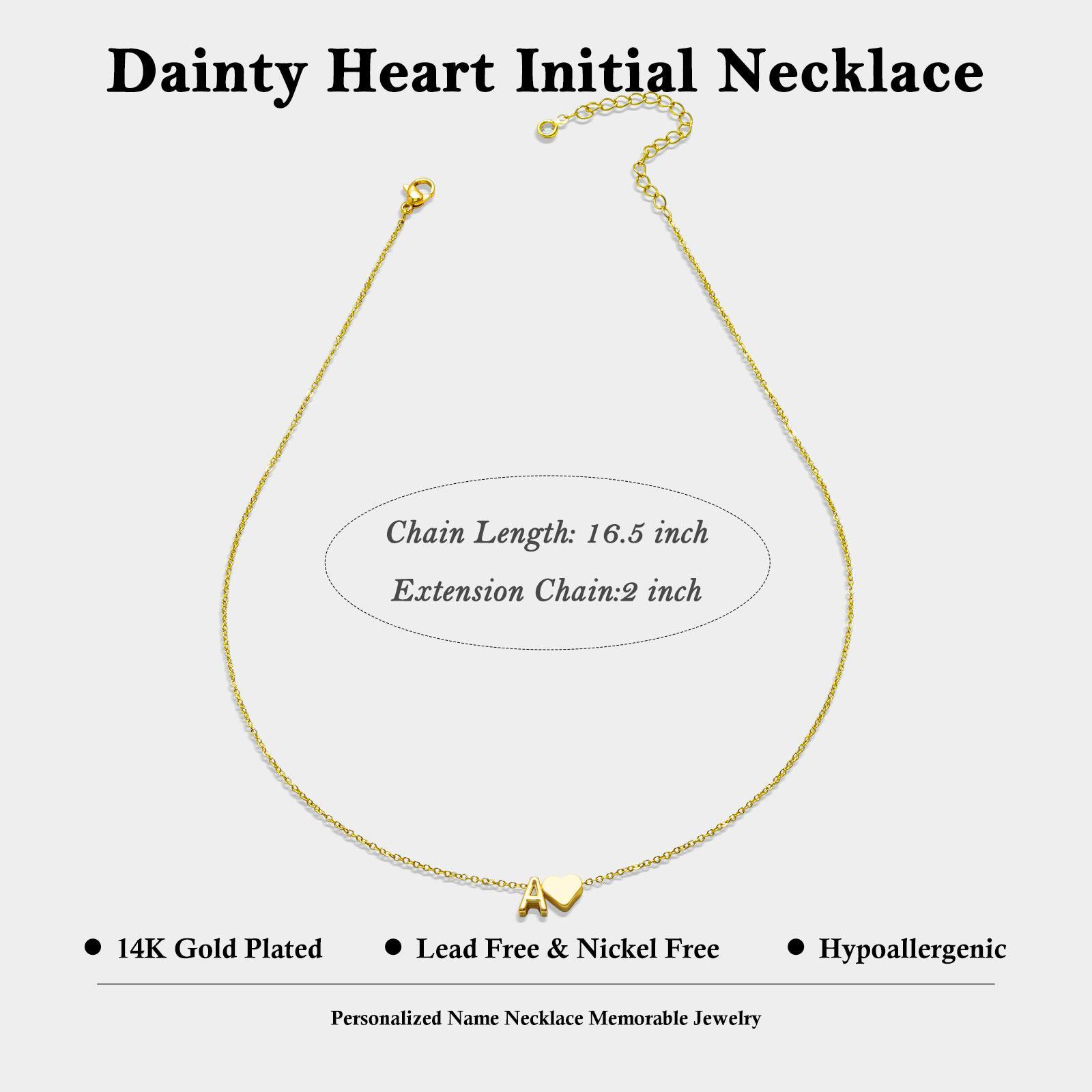 Turandoss Tiny Initial Necklaces for Women Golden Heart Letter A-Z Necklace Dainty Heart Name Necklace Personalized Initial Tag Pendant Birthday Gifts Anniversary Gifts Jewelry for Women Girls Valentine’s Day Gift SpringStatements