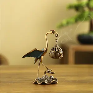 Vintage Chinese-Style Copper Crane Ornament Incense Burner, Heat-Resistant Scented Aroma Diffuser with Long-Lasting Smoke, Suitable for Home Meditation Zen Use, Includes Xiao Fragrance Scent