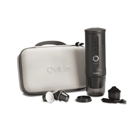 OutIn Nano Portable Coffee Making Machine Gift Set - Compact Cylinder Espresso Maker, 7500mAh Rechargeable Battery, 200s Self-Heat, Hot/Cold Brew, NS Capsule & Ground Coffee Compatible, 5-8 Cups Capacity, Travel Essential Kitchen Appliance