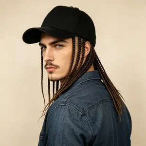 Hip-Hop Punk Braided Dreadlock Wig Cap – 40cm/15.7inch High-Temp Fiber, Adjustable Snapback, Black/Brown, Motorcycle & Urban Street Style