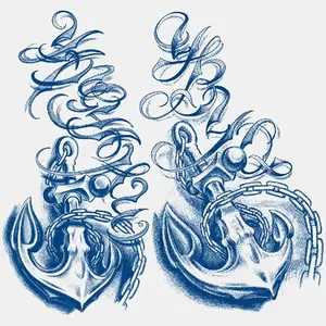 2 Pcs Semi-Permanent Herb Temporary Tattoo Stickers, Clock Anchor Design, Waterproof & Durable, Lasts 1-2 Weeks, Easy Application