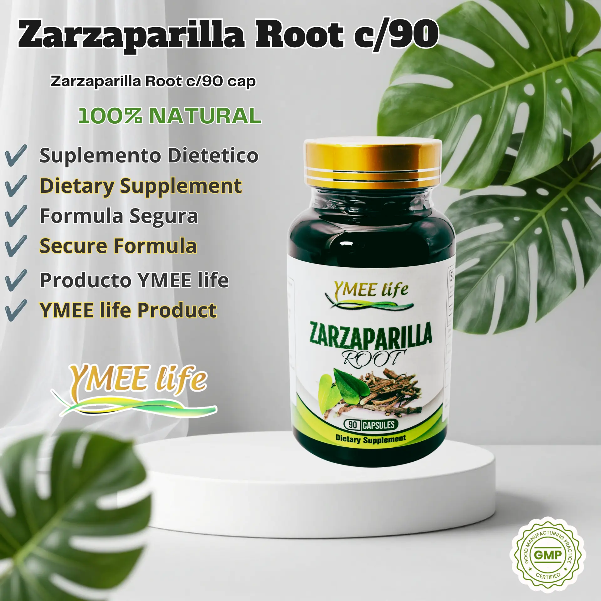 Natural Organic Sarsaparilla Root Antioxidant Dietary Supplement - 90-Count Herbal Supplement Capsules, Natural Organic Supplement
