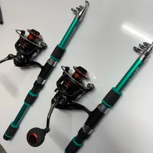 2 Pack Green Telescopic Poles New Fishing Rods with Reels for Outdoor Enthusiasts