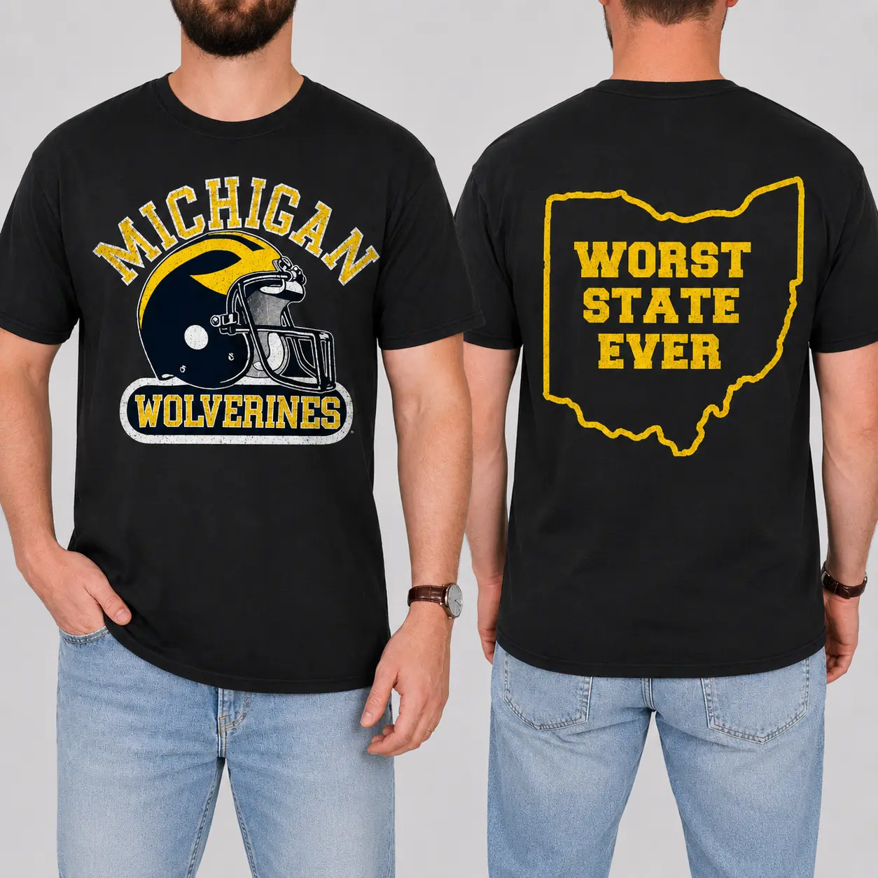 Michigan Football Graphic T-Shirt, Retro Maize and Blue College Tee, Tailgate Season Apparel, Gift for Students Alumni and College Fans