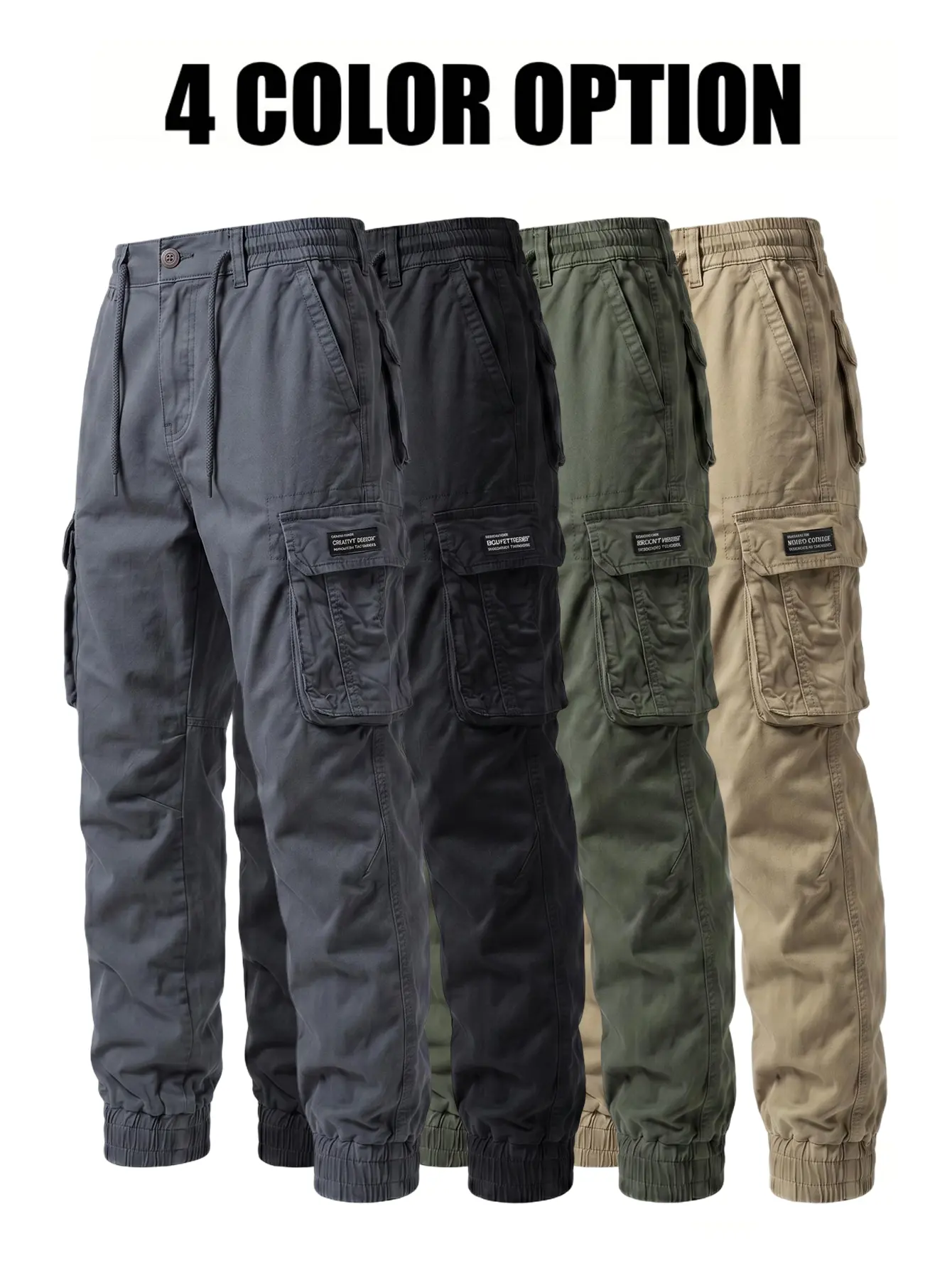Heavyweight twill pure cotton tactical cargo pants | Soft sand wash texture, refined and premium; 3D pleats, multi pockets for high capacity; black tapered fit that flatters the figure