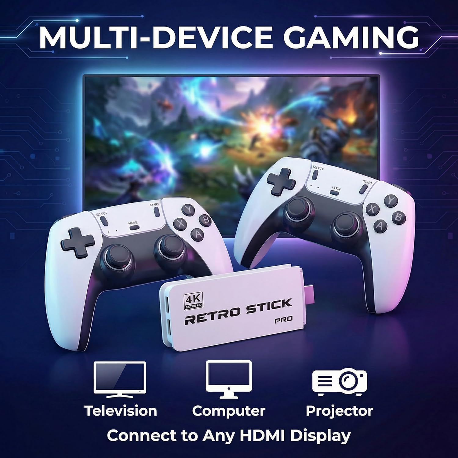 Retro Game Console with 20000+ Built-in Games, Mass Games, 19 Emulators 2 Wireless Controllers 4K Output & 64GB SD Card Perfect for Kids & Adults - Portable Gaming System