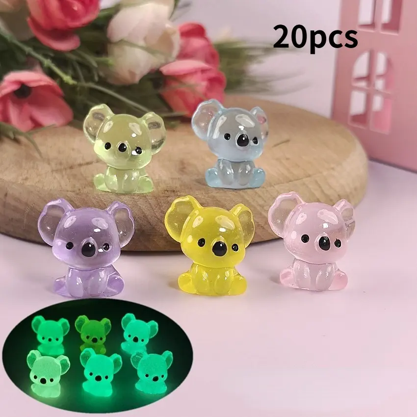 20pcs New Night Glow Koala Miniature Garden Decorations, Cartoon Farm Scene DIY Accessories, Small Figurines for Gardening, Garden Sculptures