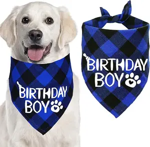 Dog Birthday Boy Plaid Bandana, Dog Birthday Bandana, Triangle Scarf for Medium Large Dog Birthday Supplies. pet costume