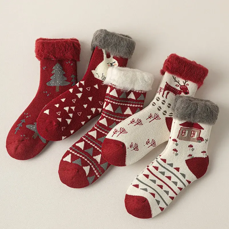 New Christmas Thickened Winter Warm Socks Fluffy Mid Tube Soft Thermal Fuzzy Sock for Festivals New Year Home Friend Xmas Gifts Cute 3D Animal Socks with Ears