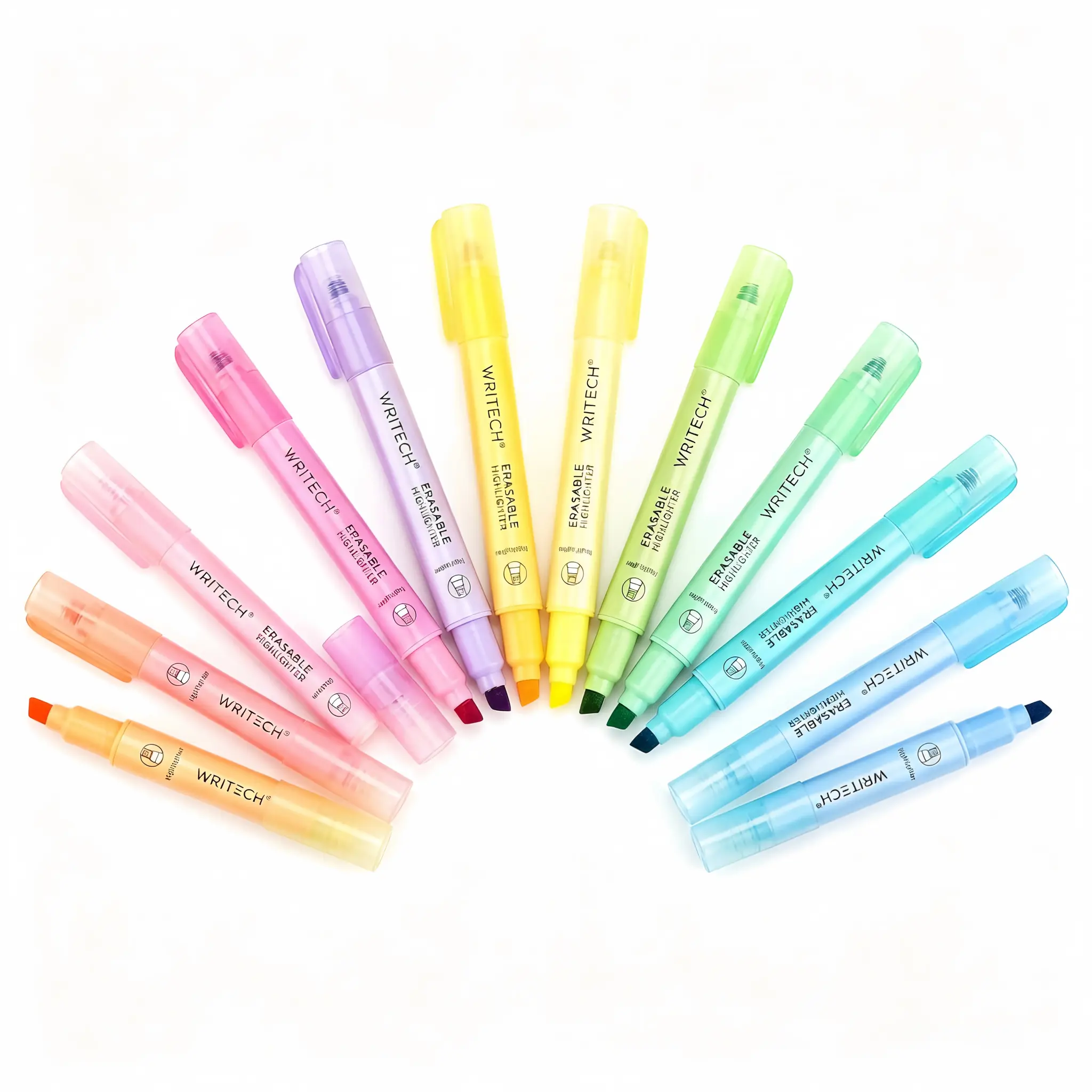 12 Pack Macaron Pastel Erasable Highlighter Markers, Dual Tip Residue-Free Wipe-Off Highlighters, Non-Bleed Mild Color Erasable Highlighter Set for Student Textbook Note Taking Journal School Office Stationery