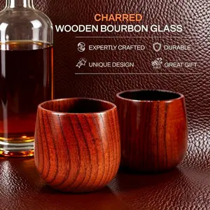[Buy 1 Get 1 Free] Wooden Whiskey and Bourbon Tumbler Glass Charred or Uncharred Old Fashioned Drinkware Premium Handcrafted Wooden Glassware Stylish Bourbon Gift for Men Trending Barware Unique Whiskey Lover Gift Home Bar Decor Special Occasion