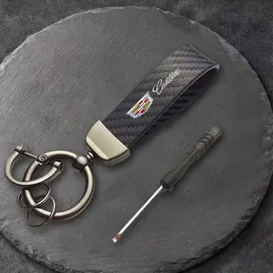 Carbon Fiber Style Car Keychain, Microfiber & Leather Material, Fits Cadillac Models Ct4 Ct5 Ct6 Xt4 Xt5 Xt6 Ats Xts, Auto Accessory