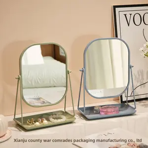 2026 New Arrival European Minimalist Free Standing Mirror Home Office Dormitory Tabletop Vanity Mirror with Storage Compartment for Makeup Modern Mirror Home Decorative Mirror