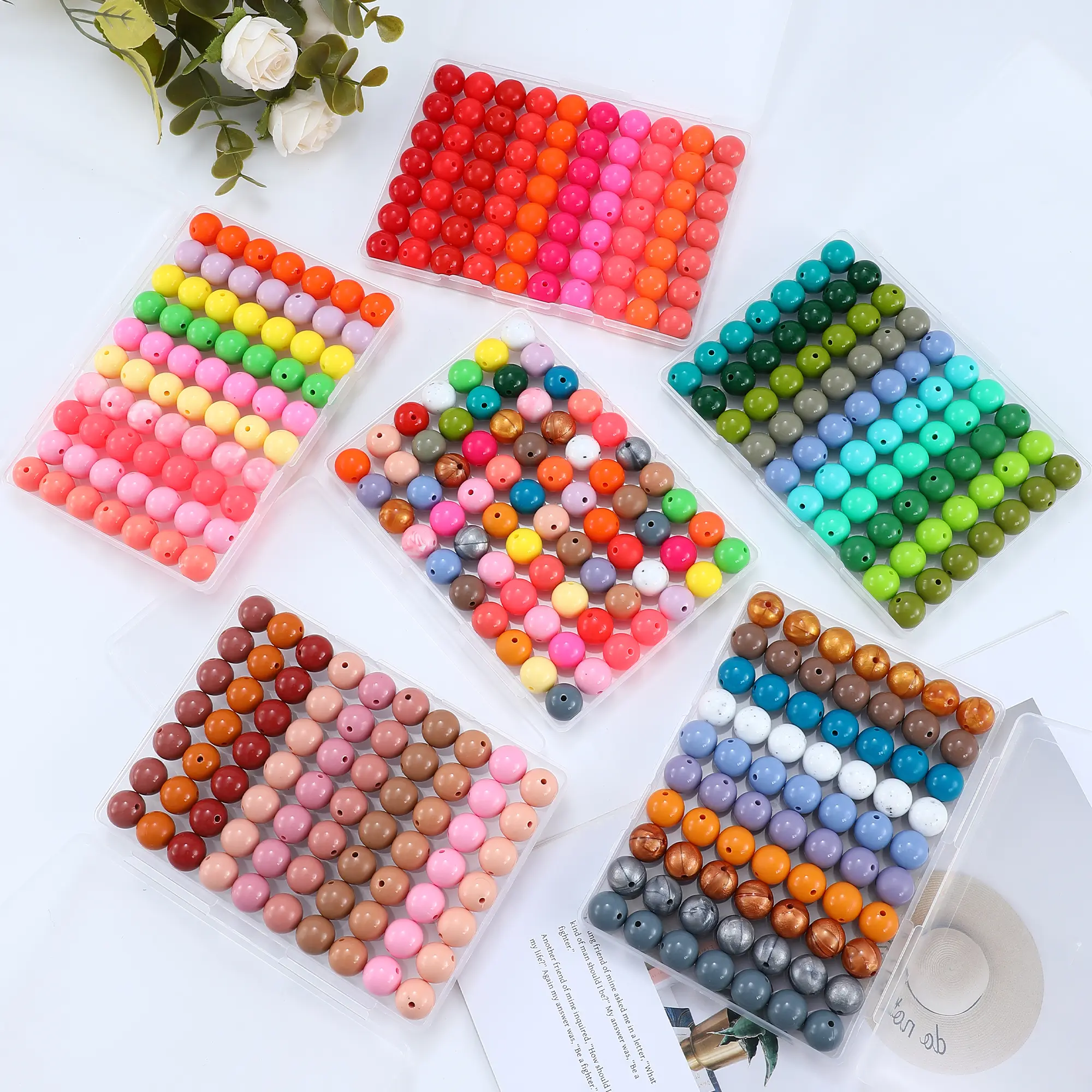 104pcs 15mm 100% High-Quality Silicone Crystal Spacer Beads - Bright Colors, Glossy Round Shape, Smooth Surface, Waterproof Clean, Soap-Washable, Easy to Clean, for DIY Beading, Crafting, Bead Work Jewellery-Making Kits