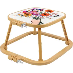 Versatile Double Embroidery Stand, Compact Desktop Embroidery Cross Stitch Frame-Hands Free 2-Tier Embroidery Hoop Frame for Needlepoint Sewing Craft Projects (Khaki)