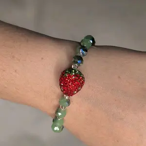 Strawberry Bracelet with Green Beads