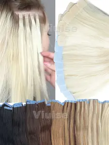 10PCS/Pack Mini Tape In Human Hair Extensions, Straight Real, Seamless, Natural Invisible, Add Volume/Highlight For Women, Suitable All Occasion, Black/Brown, Invisible Extension Hairpiece