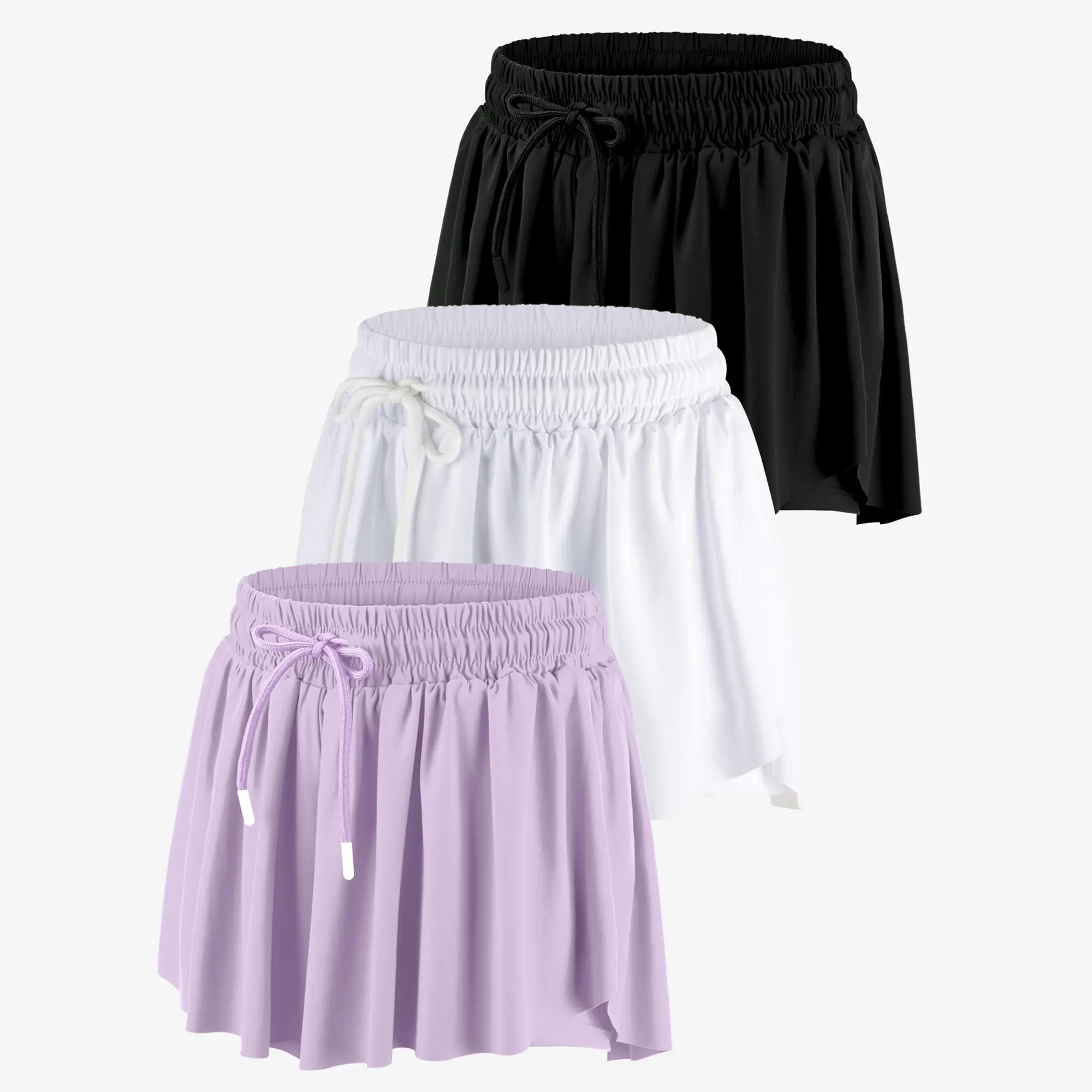 Girls' Tennis Skorts 3-Pack, Flowy Pleated Athletic Skirt with Pockets, 2-in-1 Stretchy Design for Workout & Hiking, Workout Tennis Skorts, Stretchy Hiking Skirt