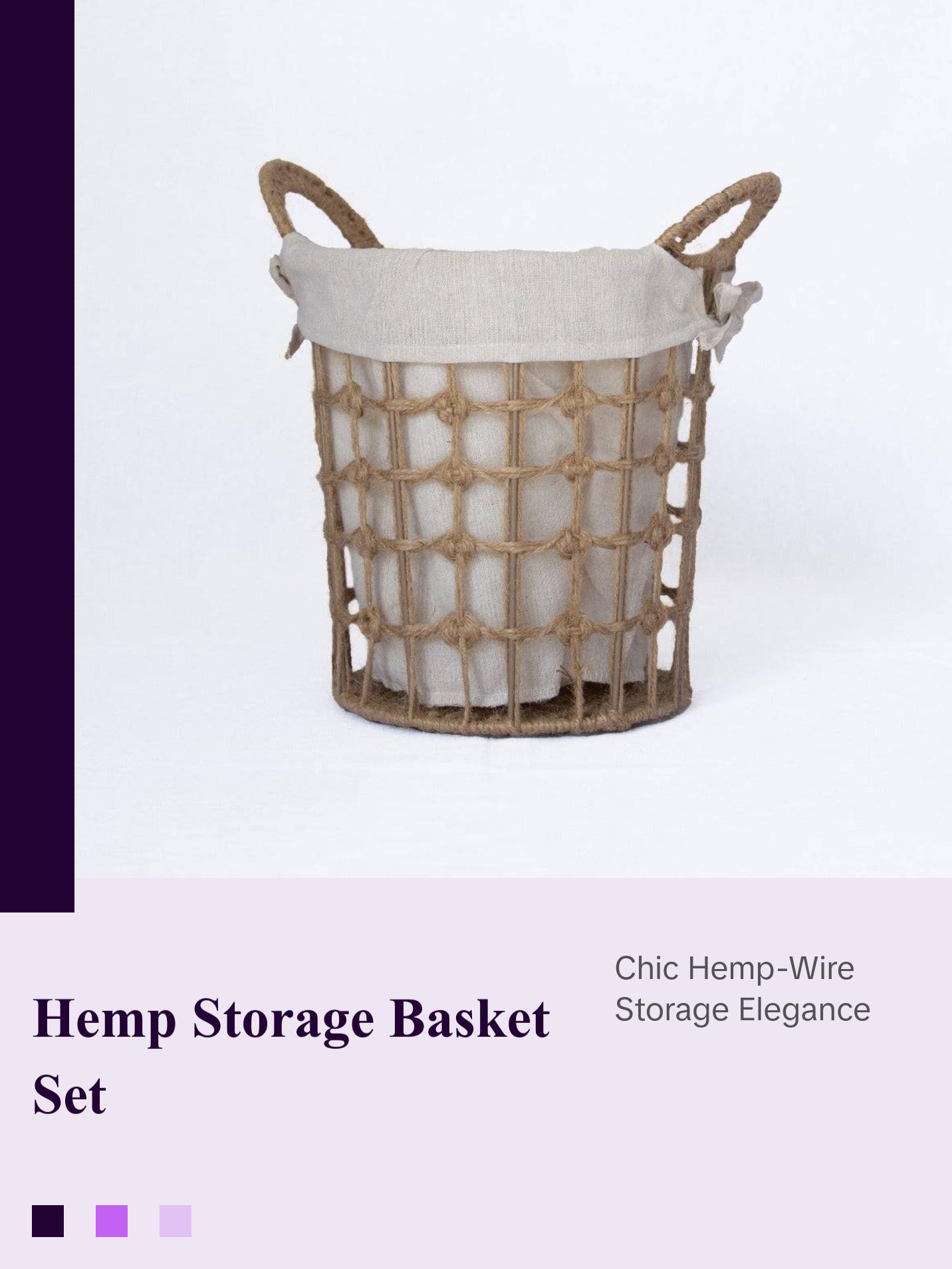 Round Hemp Tied Wire Basket with Fabric Inner