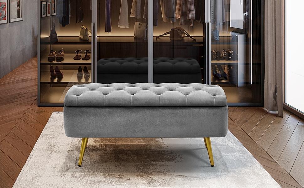 Yaheetech Modern Ottoman Footstool Bench with Storage Compartment, Upholstered Bedroom Benches Footrest Stool, Button-Tufted Table Bench Yaheetech Modern Ottoman Footstool Bench with Storage Compartment, Upholstered Bedroom Benches Footrest Stool, Button-Tufted Table Bench