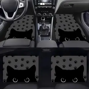 4pc Automotive Floor Mats Cartoon Cat Design, Soft Comfortable, Protects Interior, Easy Clean Install, Suitable for Sedans Suv Cuv