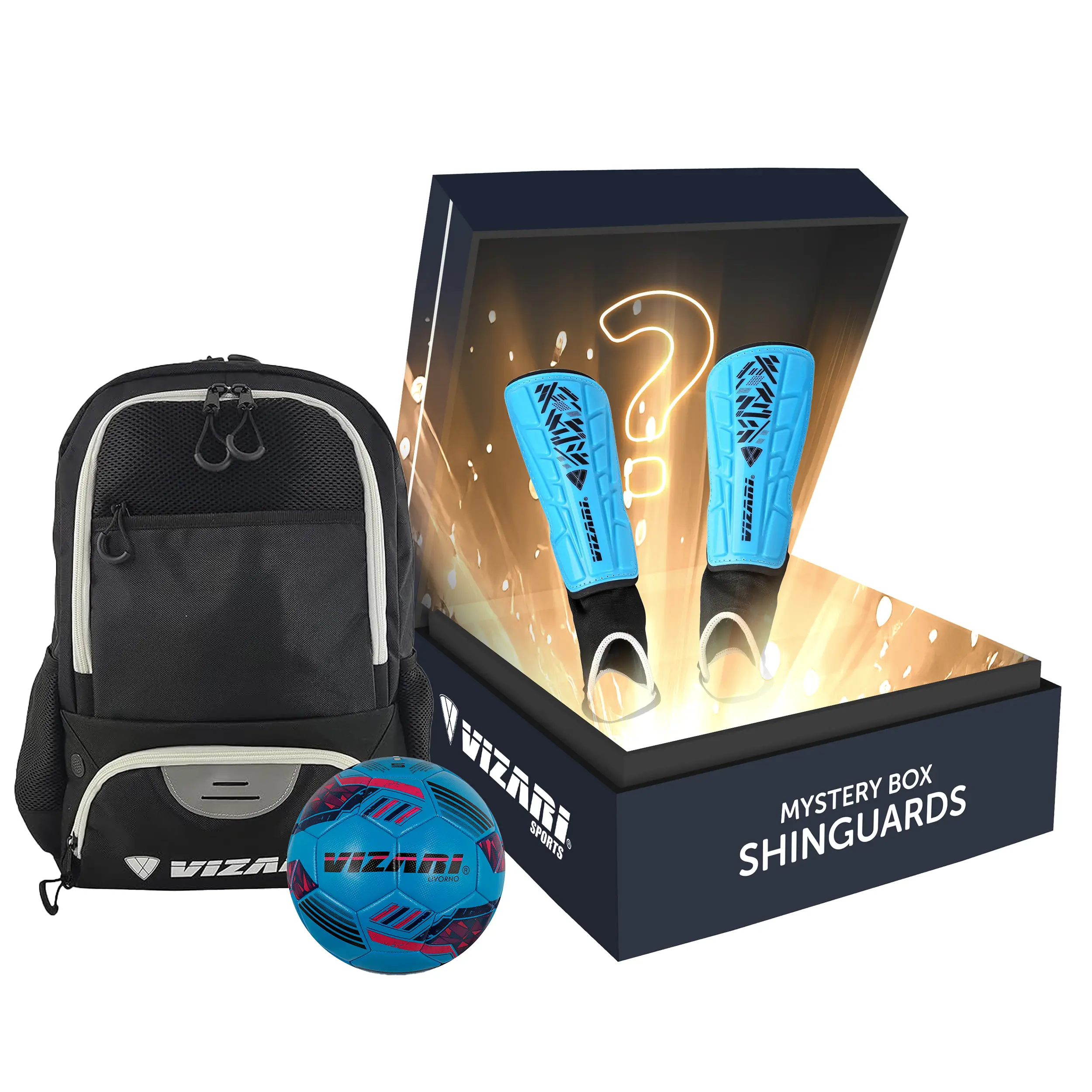 Soccer Mystery Box with Shinguards – Includes Soccer Ball, Backpack & Shinguards | Essential Gear Bundle for Soccer Enthusiasts | Unbox the Surprise!