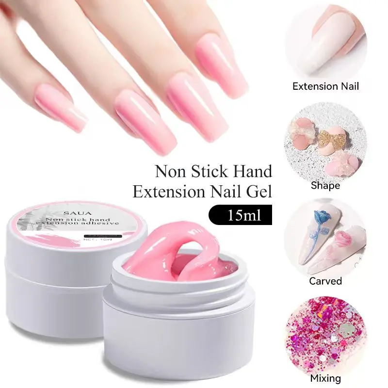 Non-Stick Art Nail Polygel Kit - Single 3D Transparent, White, Pink Fingernail Extension Gel for DIY & Salon Use (Polygel Nails)