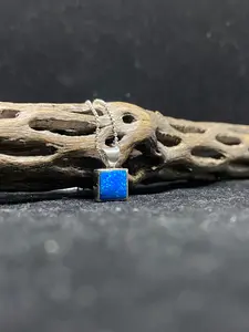 Handmade Native American Navajo blue fire Opal Sterling silver square Pendant signed & stamped