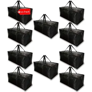 10 - Pack Heavy Duty Large Moving Bag with Strong Zipper and Comfortable Handles Durable & Sturdy Large Storage Bags Totes Bins Packing Moving Boxes College Supplies for Packing