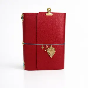 Carmen Leather Journal - Travel Size, Genuine Leather, Gold Hardware Details, 2 Notebook Set, Lined & Blank Pages, Blue Elastic Cord