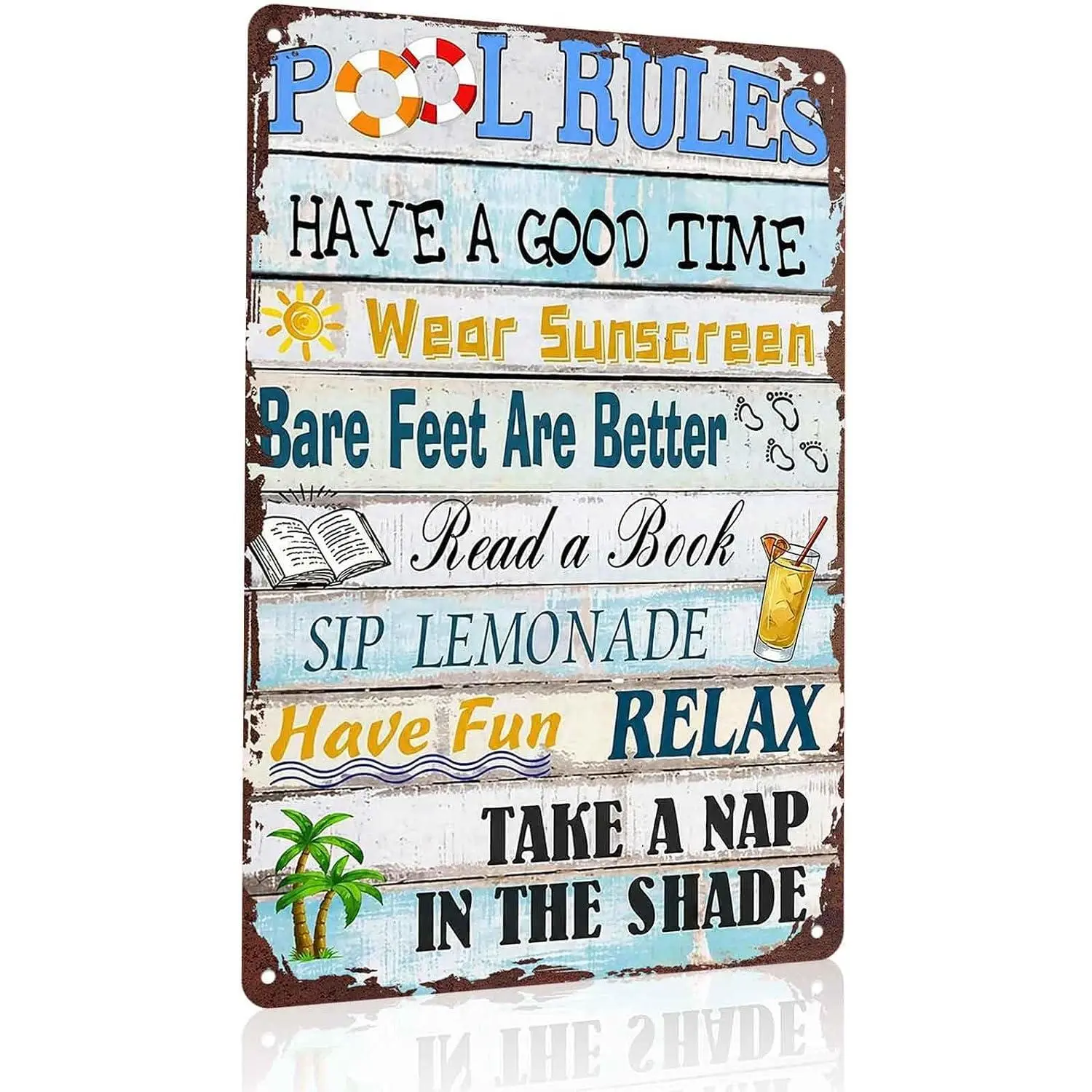 Lightweight Aluminum Rectangular Pool Rules Metal Sign, 8x12in Home Decor Plaque - Water-Resistant Universal Hanging Wall Display with Nail & J-Hook for Swimming Pool Club, Bathroom