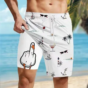 Men’s Summer Beach Shorts – Funny Goose Graphic Swim Trunks, Casual Trendy Board Shorts, Streetwear Quick-Dry Style, Lightweight Vacation Holiday Shorts, TikTok Summer Fashion Outfit