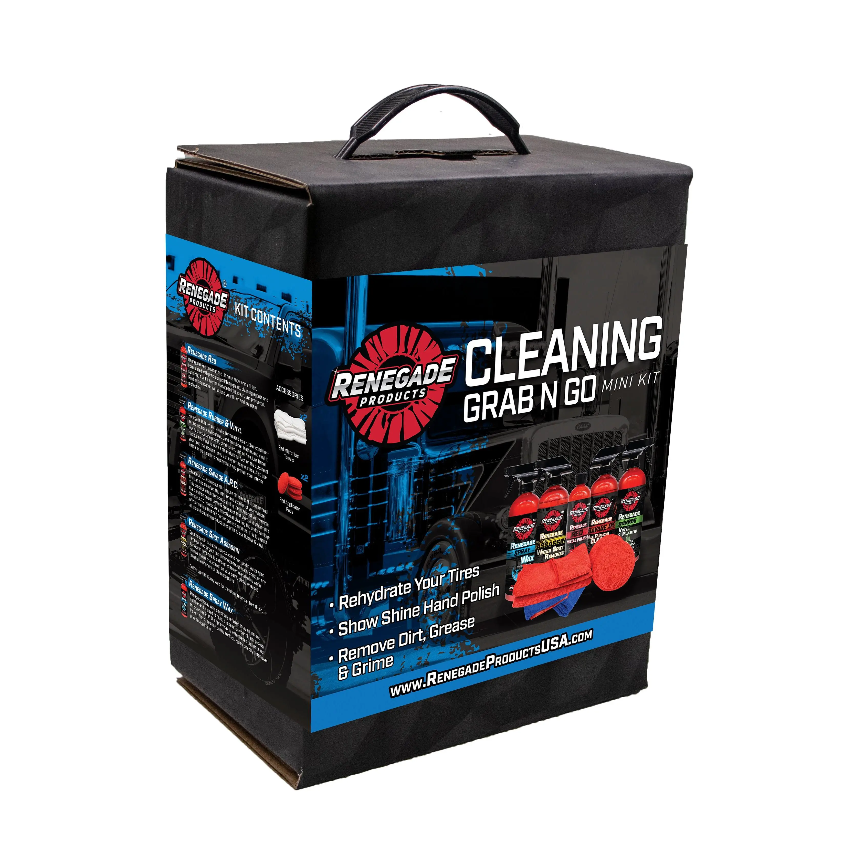 Renegade Products Cleaning Grab-N-Go Mini Kit – Interior & Exterior Car Detailing Essentials with Spray Wax, APC, Water Spot Remover, Metal Polish & More