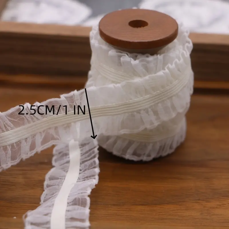 5 Yards Elastic Lace Trim, 1 Inch Ruffled Edge, Fabric Ribbon For DIY ...