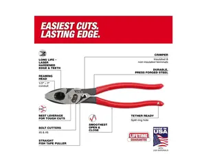 MADE IN THE USA. MILWAUKEE PLIERS WITH DRIPPED GRIP - MADE IN USA