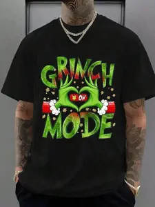 Round Neck Graphic Christmas Festive Tee, Casual Streetwear, Soft Comfortable Fabric, Perfect for Holidays & Daily Wear