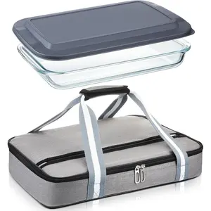 Glass Baking Dish with Lid Glass Casserole with Carrier 9 x 13 Inch Insulated Bag for Hot or Cold Food Deep Casserole Dish for Oven Potluck Party Picnic Cookouts