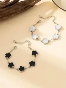 Women Black & White Silver Bracelet Jewelry Set - Jewellery