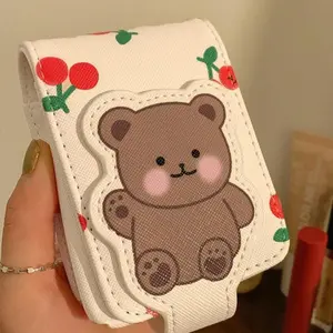Cute Bear Pattern Makeup Bag with Mirror, Portable Mini Travel Cosmetic Storage Bag,Versatile Storage Bag for Skincare