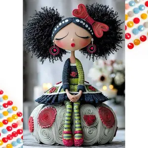 5D DIY Full Drill Round Diamond Painting - Diamond Art Kit Girl, African Hairstyle, Bowknot Mosaic, Canvas - DIY Decor Painting, Home Wall Decoration, Perfect for Halloween and Christmas, Independence Day, Birthday and Anniversary Gifts